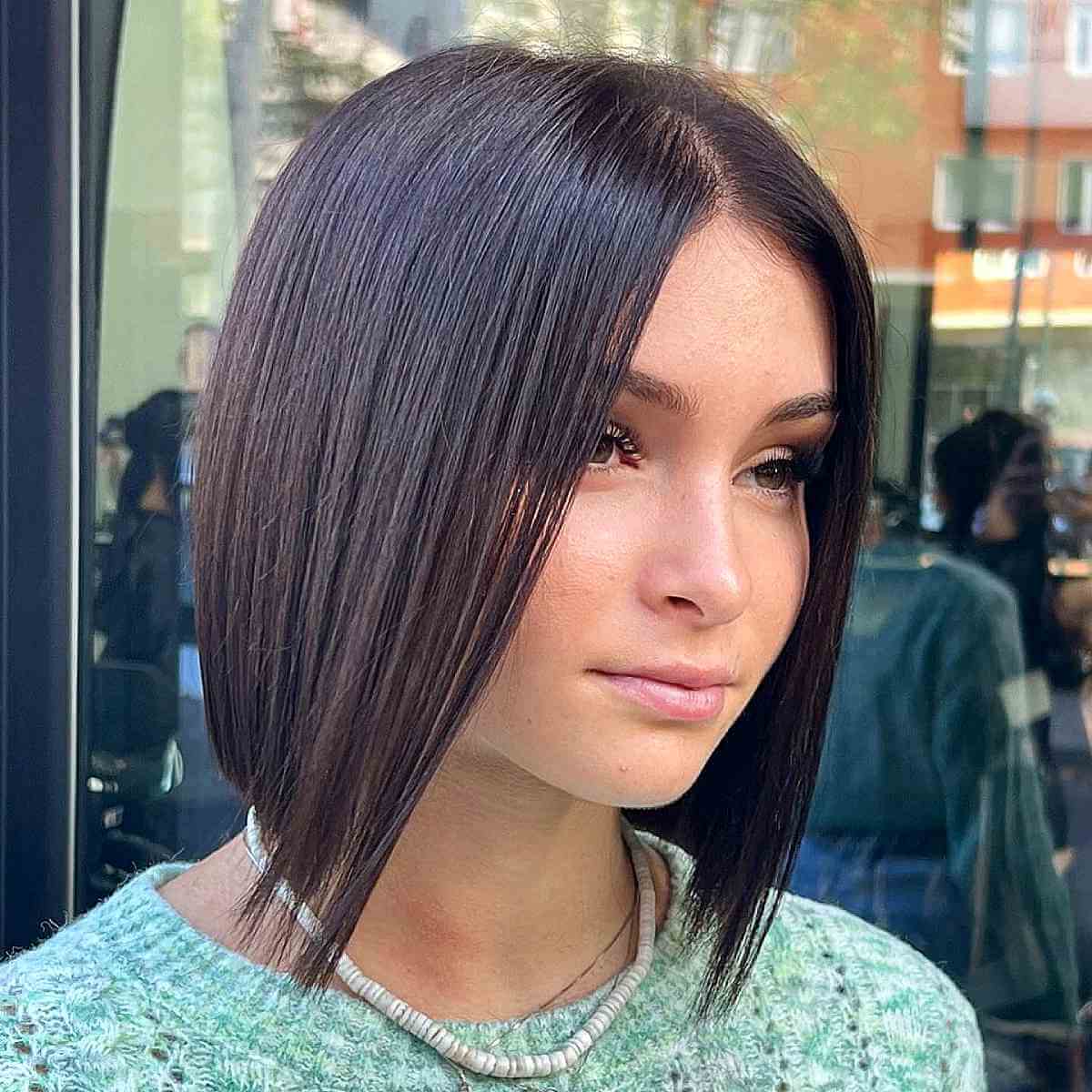 Chic Dark Brown Sleek Bob with Middle Part for Fine Hair