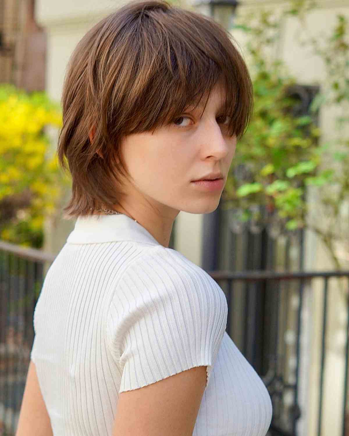 Short Chic Disheveled Shag with Extended Bangs