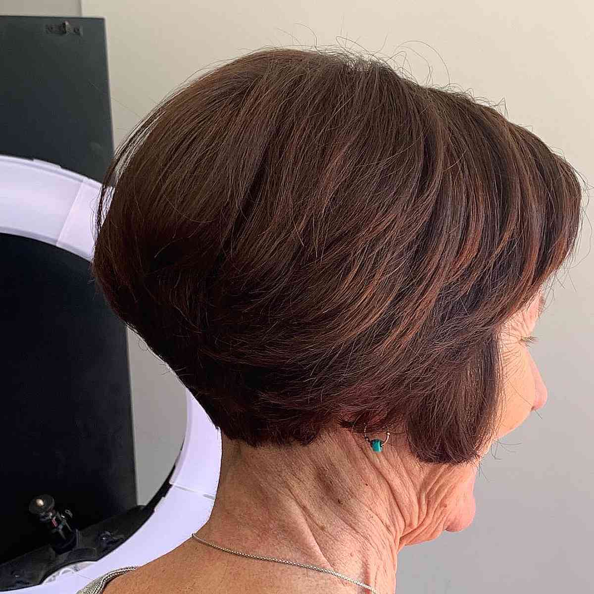Chic Ear-Grazing Stacked Bob for Lush Hair