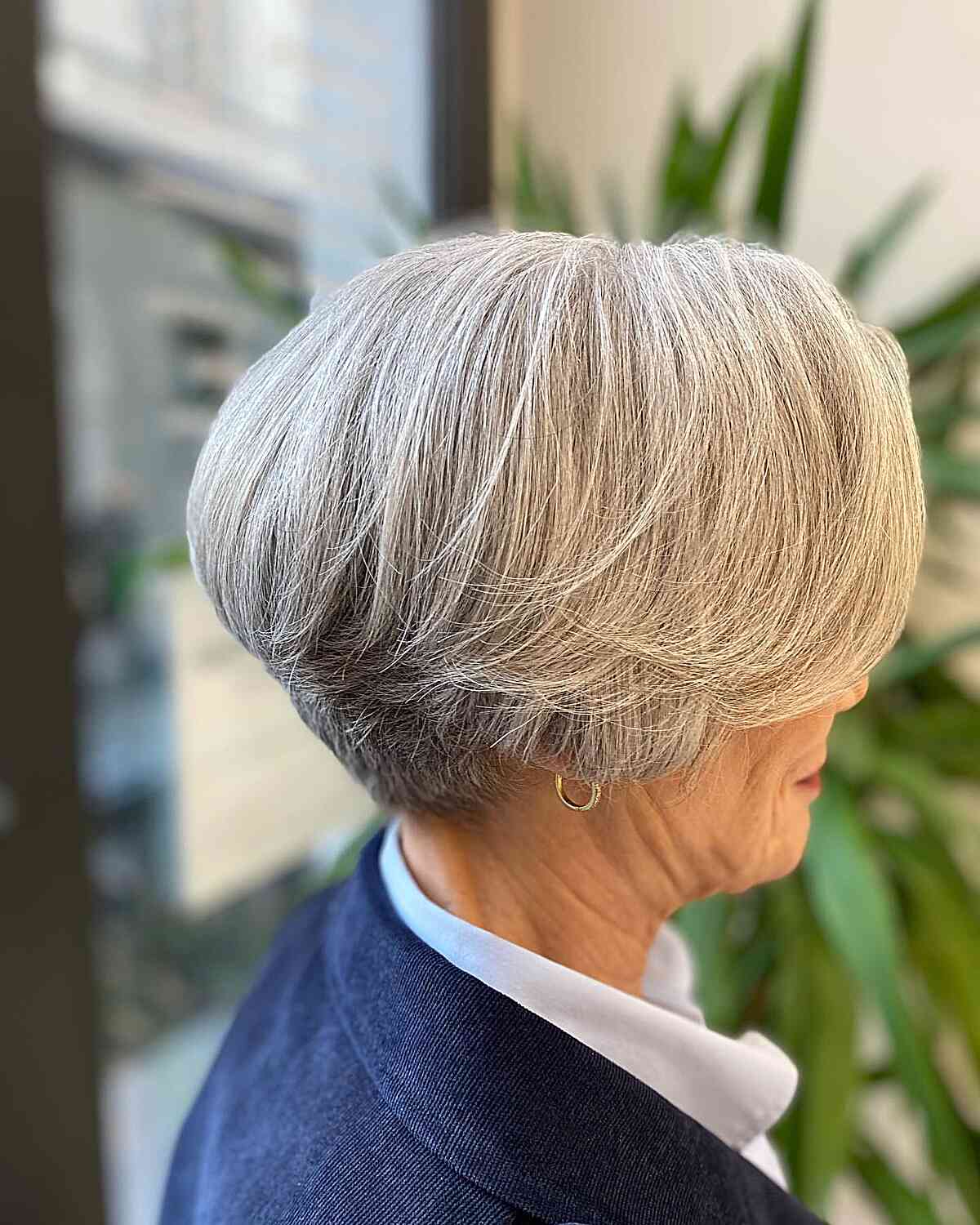 Chic Ear-Length Bob Featuring a Shaved Nape for mature women with short hair