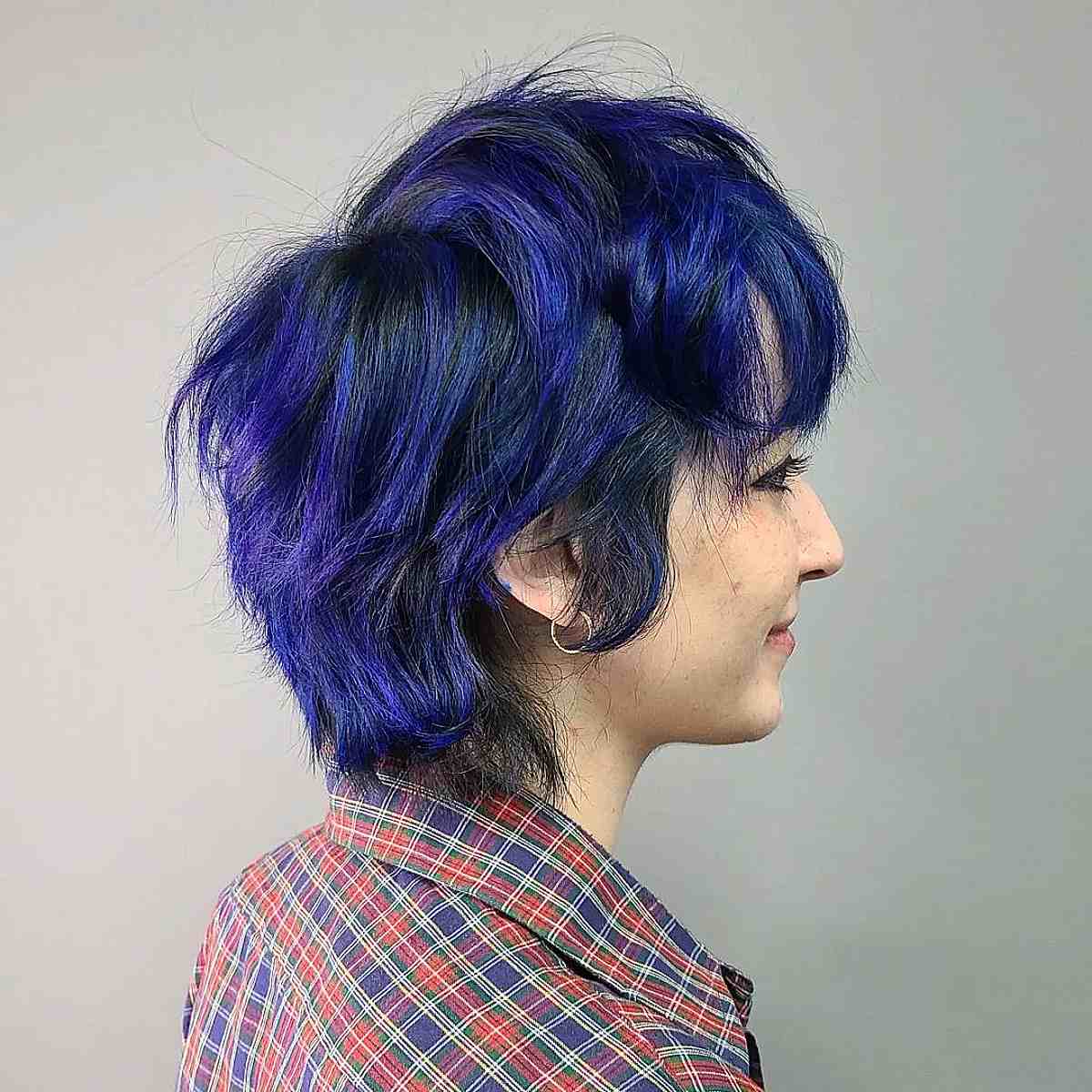 Chic Long Shaggy Pixie Cut on Short Blue Hair