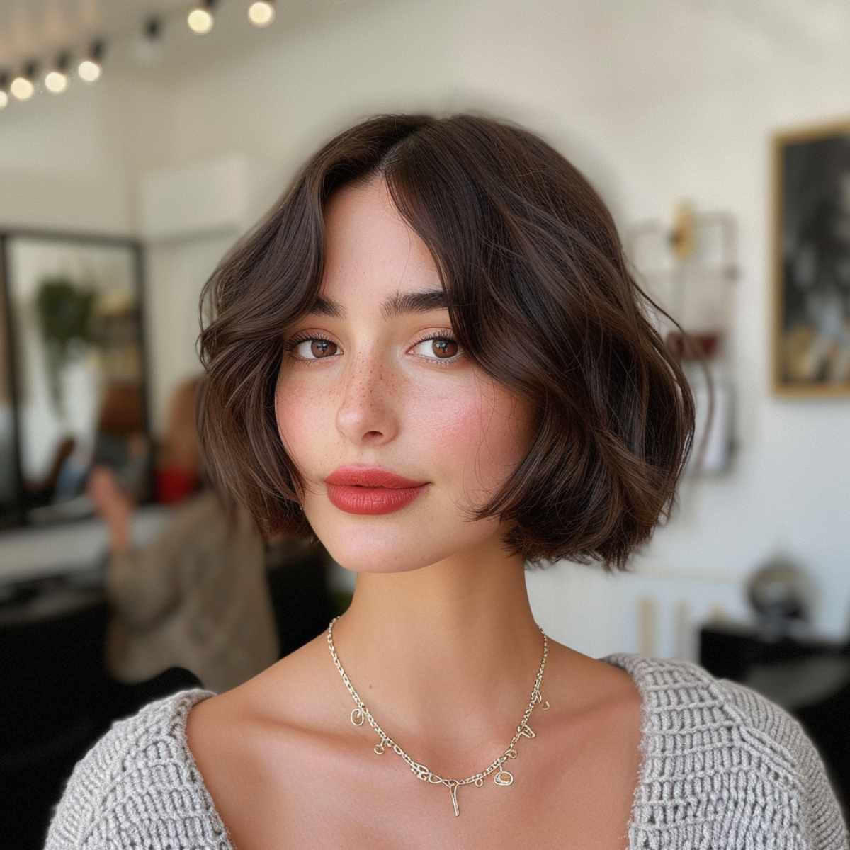 Chic french bob for dense wavy locks