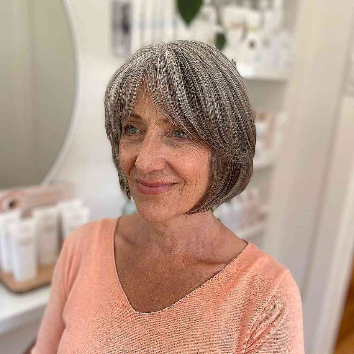 Chic French Bob with Curtain Bangs for Fine Haired Ladies 60 and Up