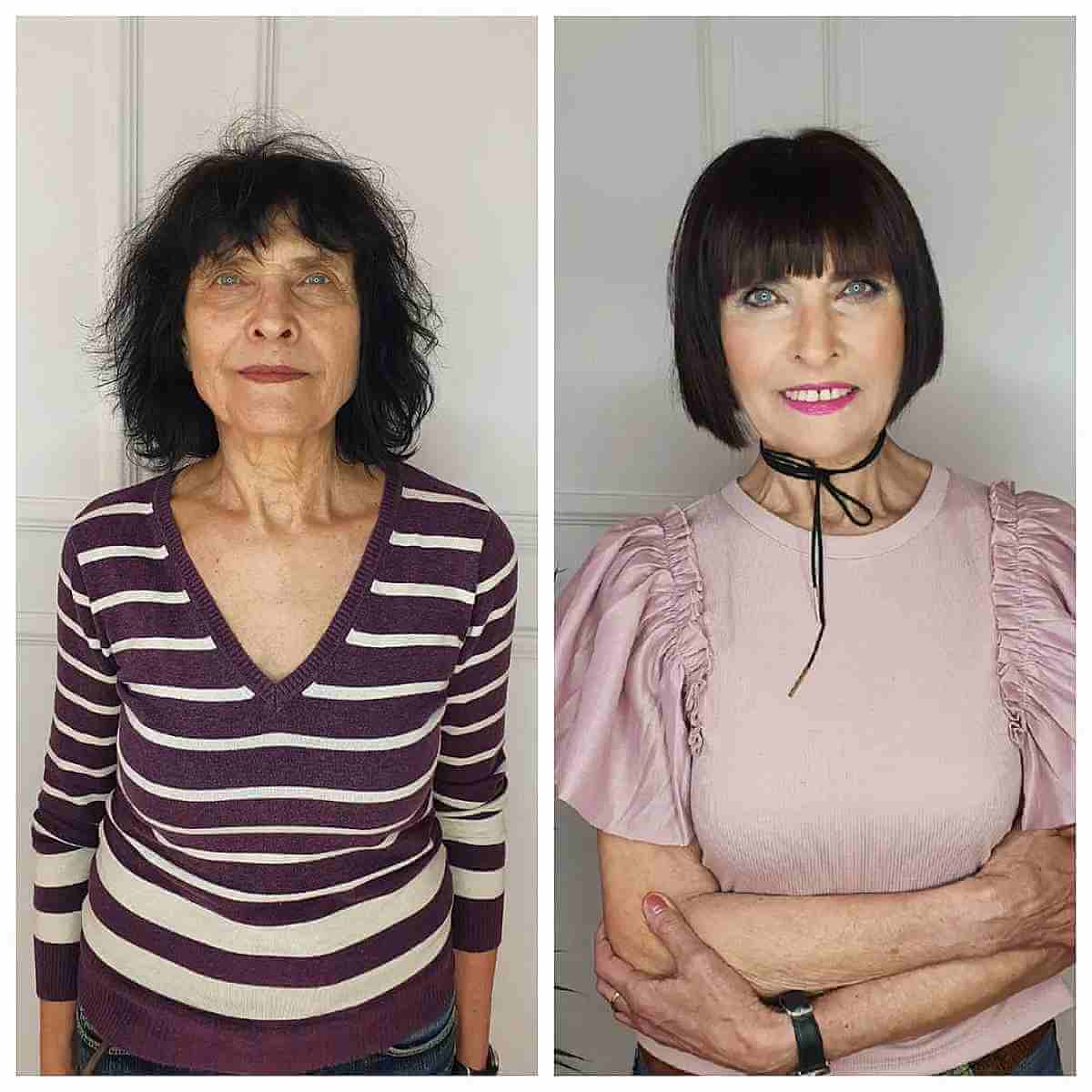 Chic French Bob with Edgy Fringe for Ladies Over 70