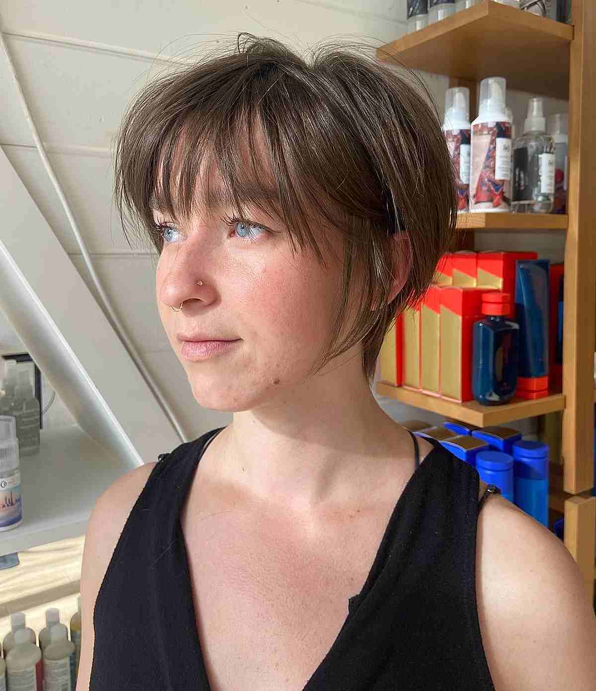 Straight Graduated Bixie Cut with Light Bangs