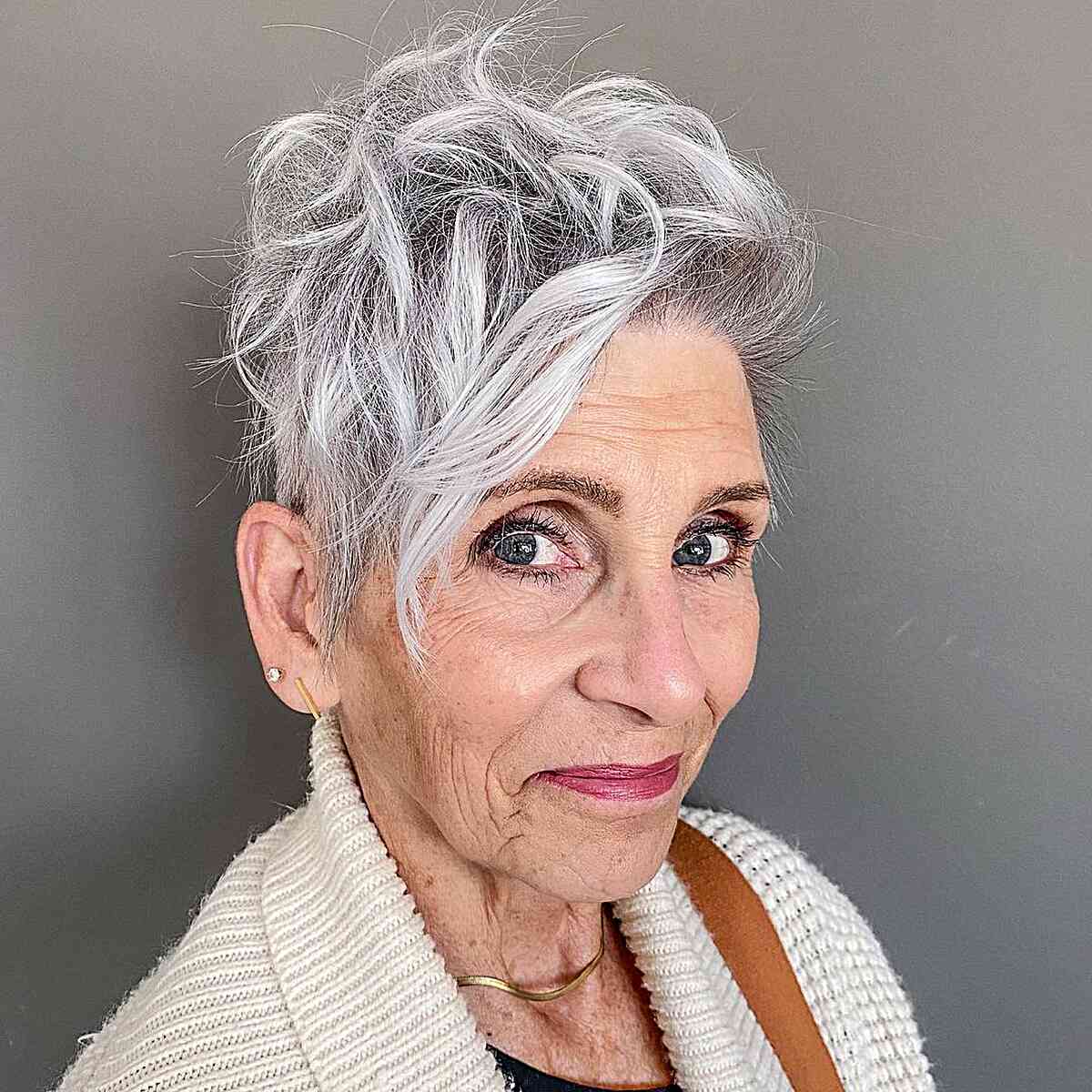Chic Gray Balayage Pixie Style for Women Aged 70 and Up