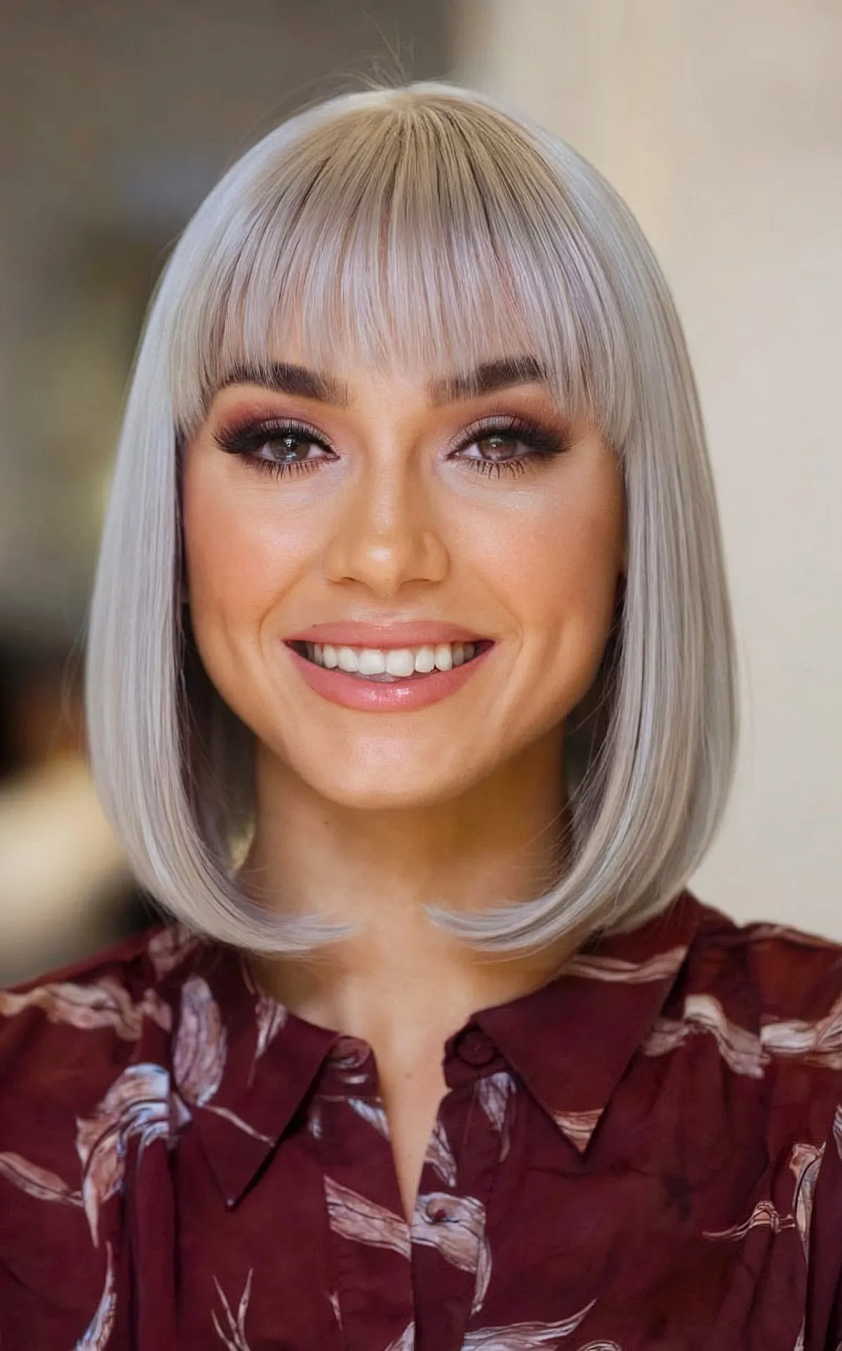 Chic Grey Bob with Bangs for Thin Hair