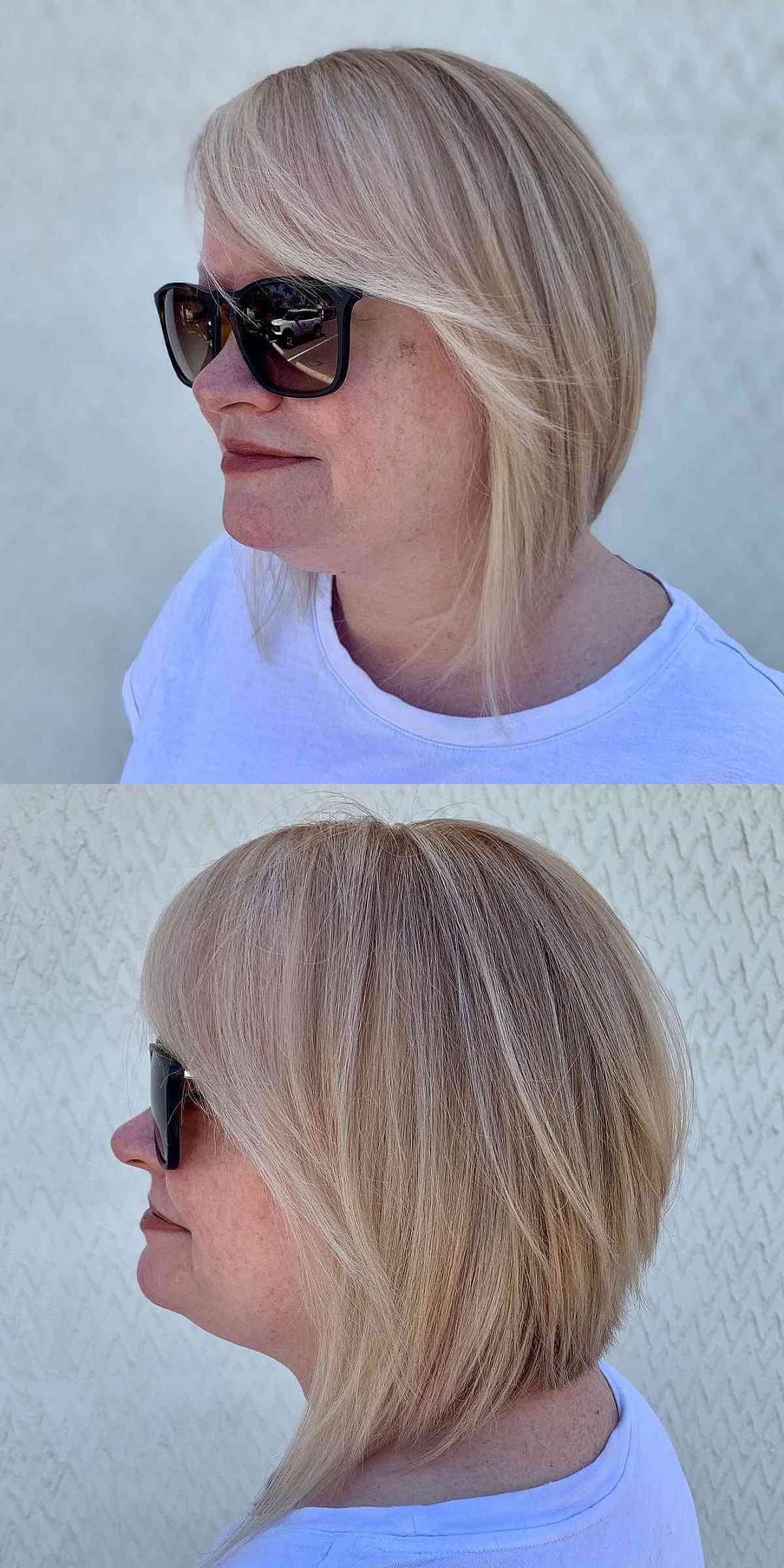 Chic Inverted Bob with Side Bangs for Round Face Shapes