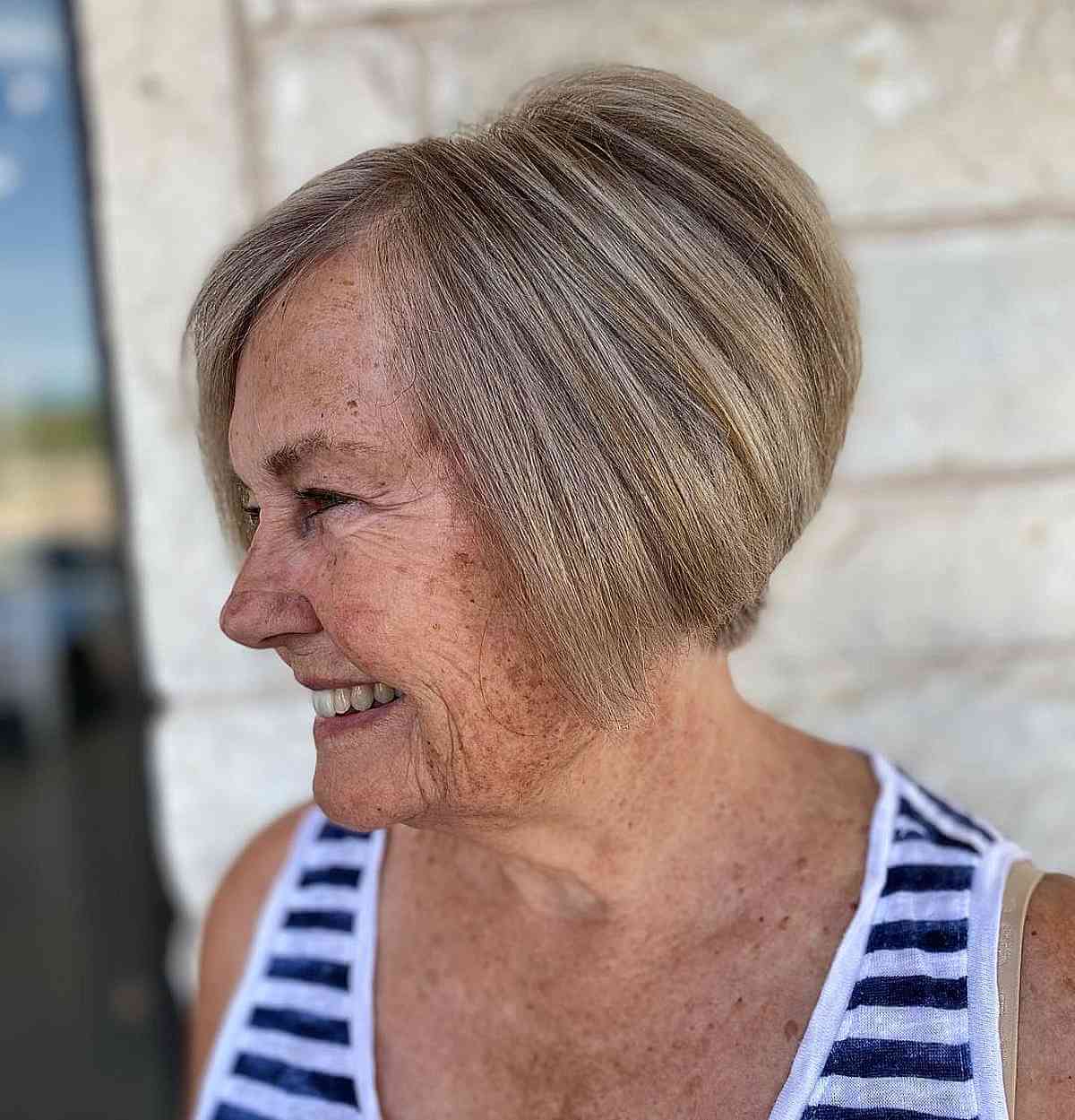 Chic Jaw-Length Bob with Blonde Balayage for Elegant Women 70 and Over
