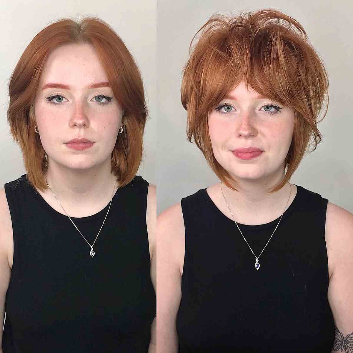 Messy Straight Layered Bob with Face-Framing Long Curtain Bangs
