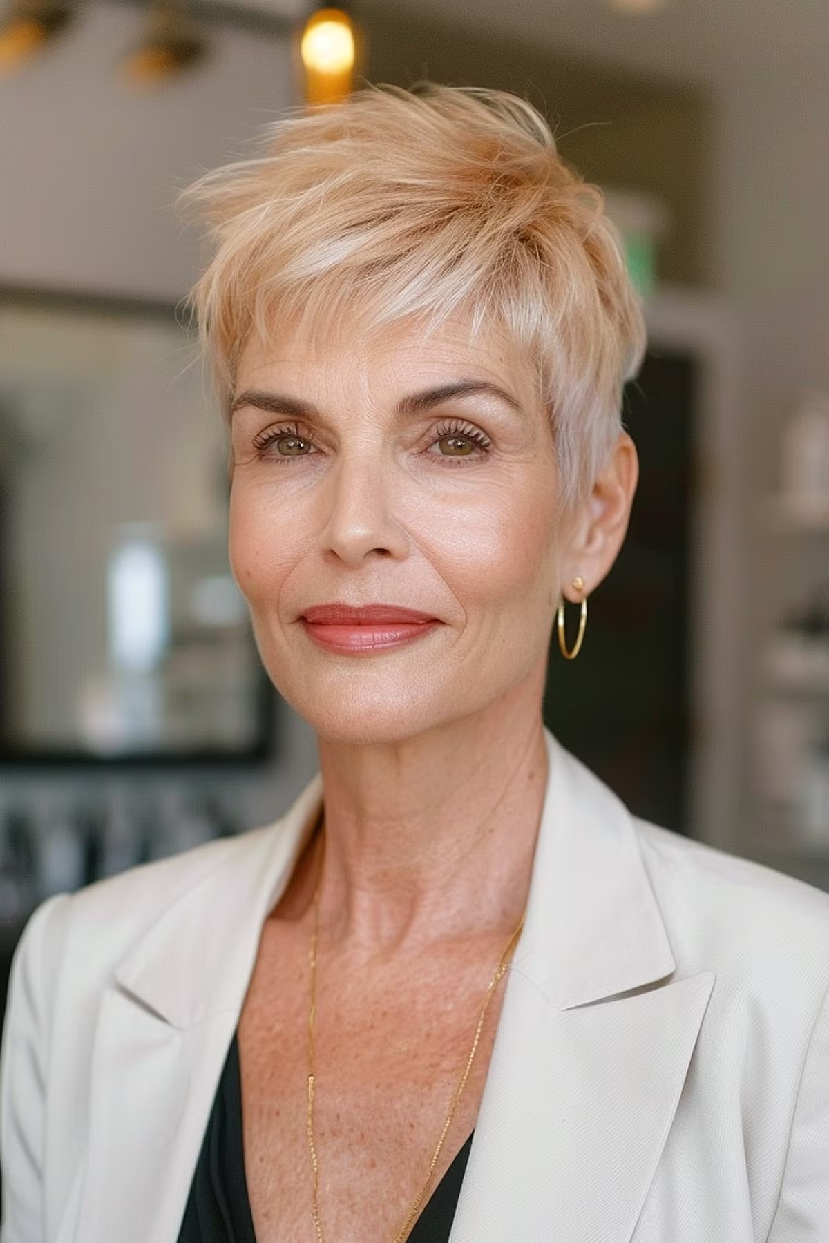 Chic layered pixie for older women with fine hair