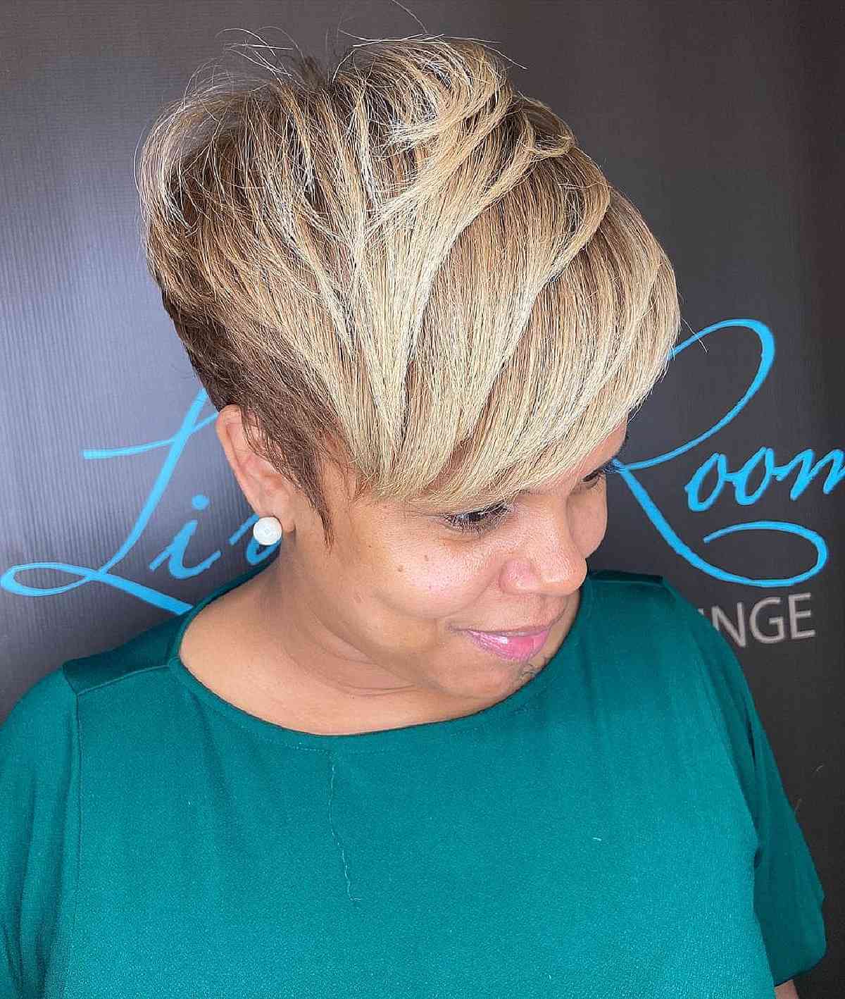 Chic Layered Pixie with Fringe for Black Women Aged 50+
