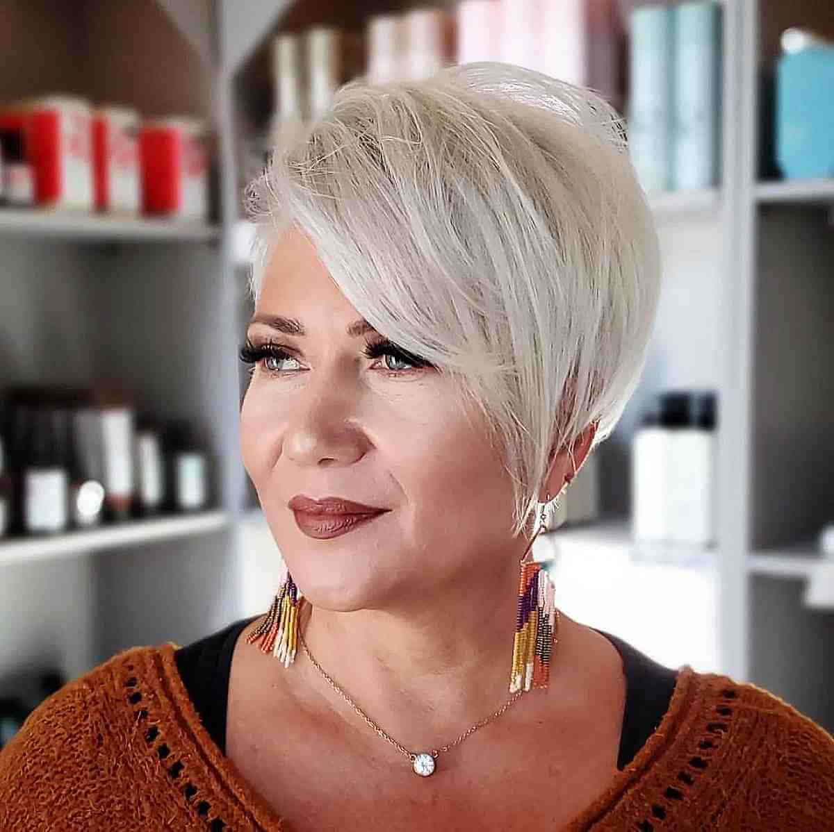 Long bangs for mature women with short hair