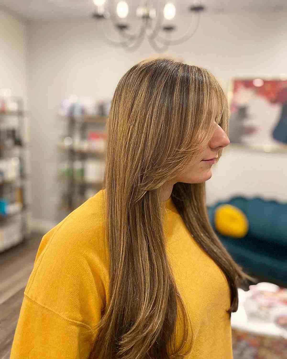 Chic Long Curtain Bangs for Straight Hair