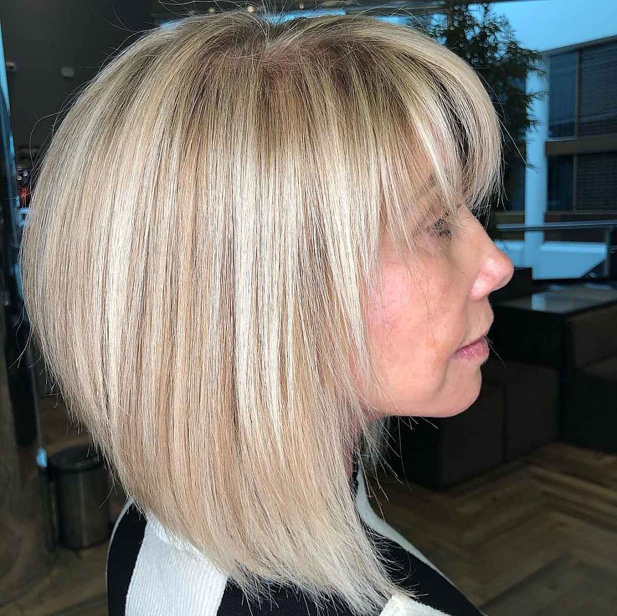 Chic Long Inverted Bob with Soft Bangs for Fine Hair