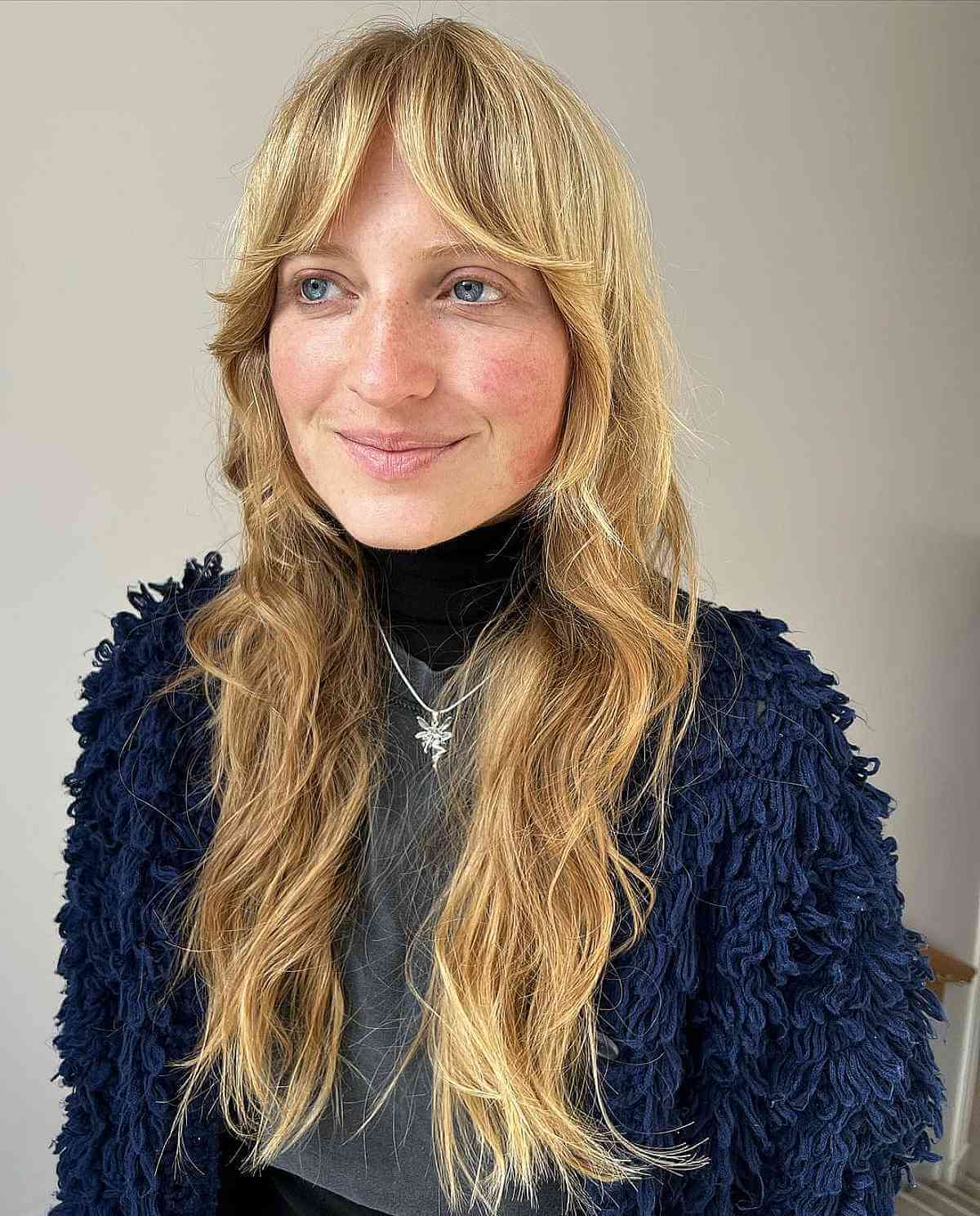 Chic Long Layered Shag with Curtain Bangs