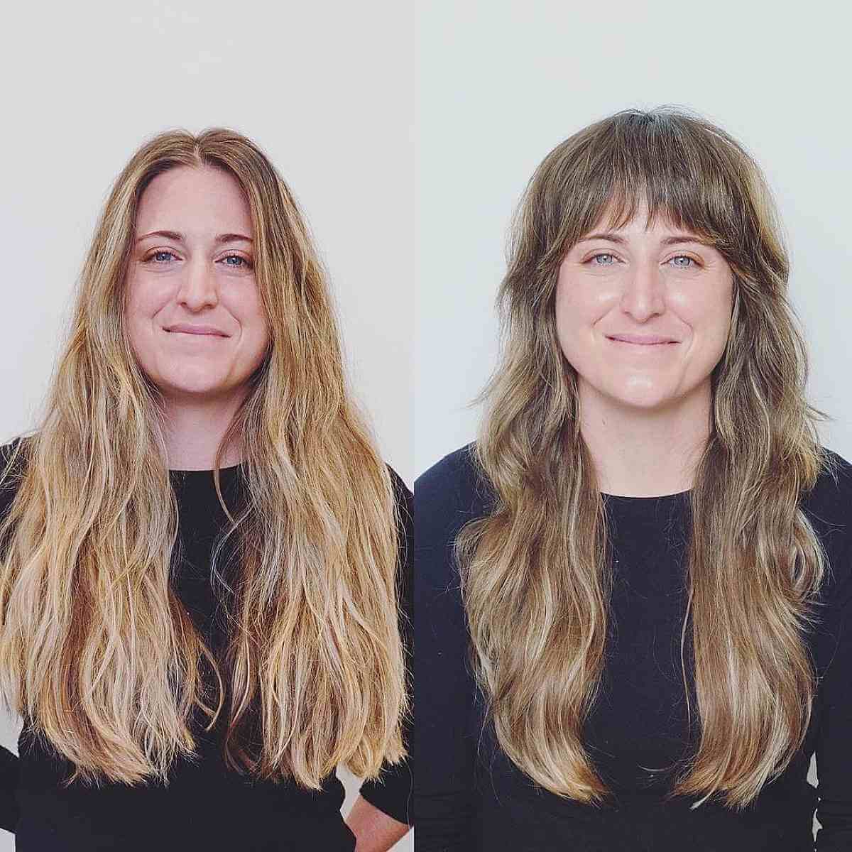 Chic Long Shaggy Hair with Light Bangs for Thicker Hair