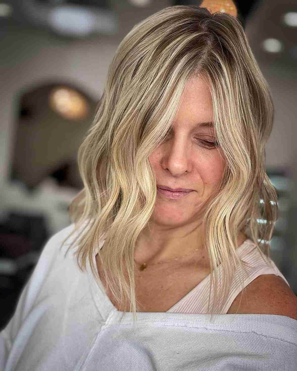 Chic Medium-Length Bob with Waves for Mature Women with Fine Hair