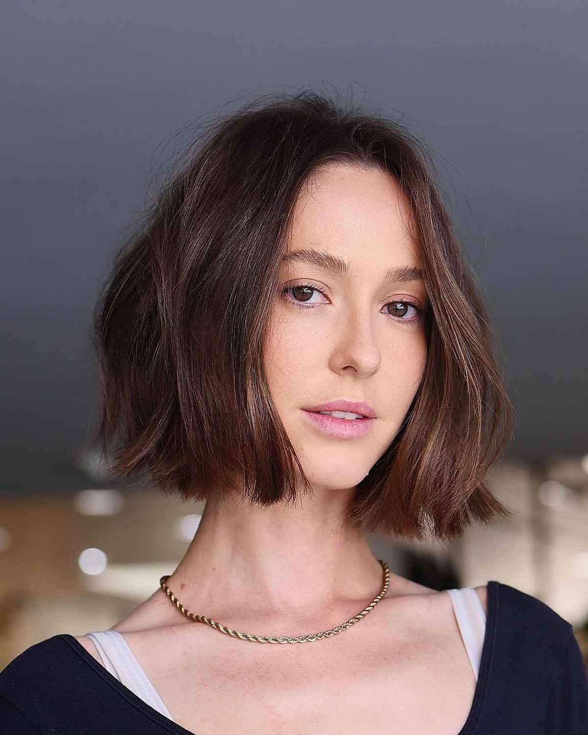 Chic Messy Blunt Bob for Oval Face Shapes