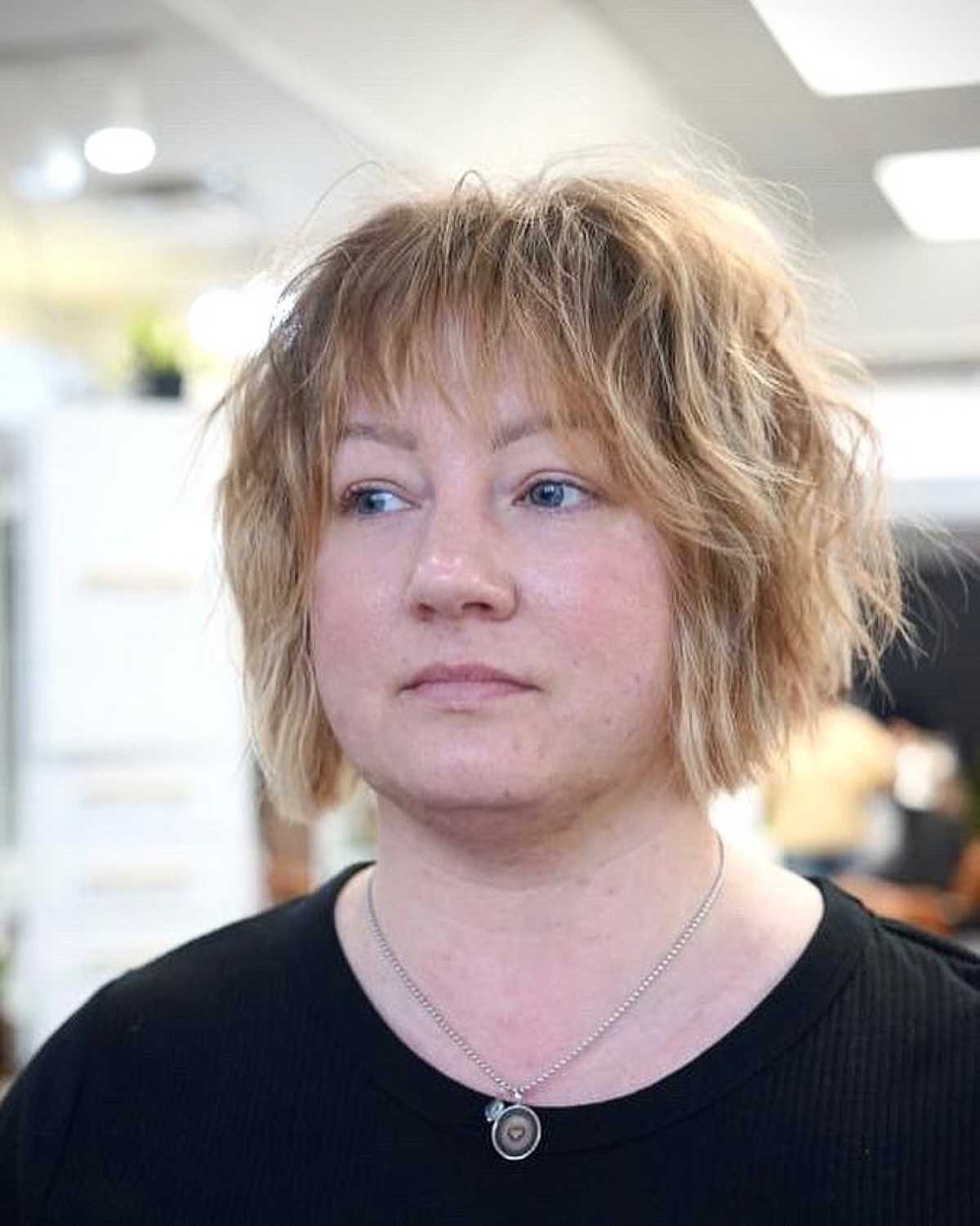 Effortless Messy French Chin-Length Bob for Round Faces