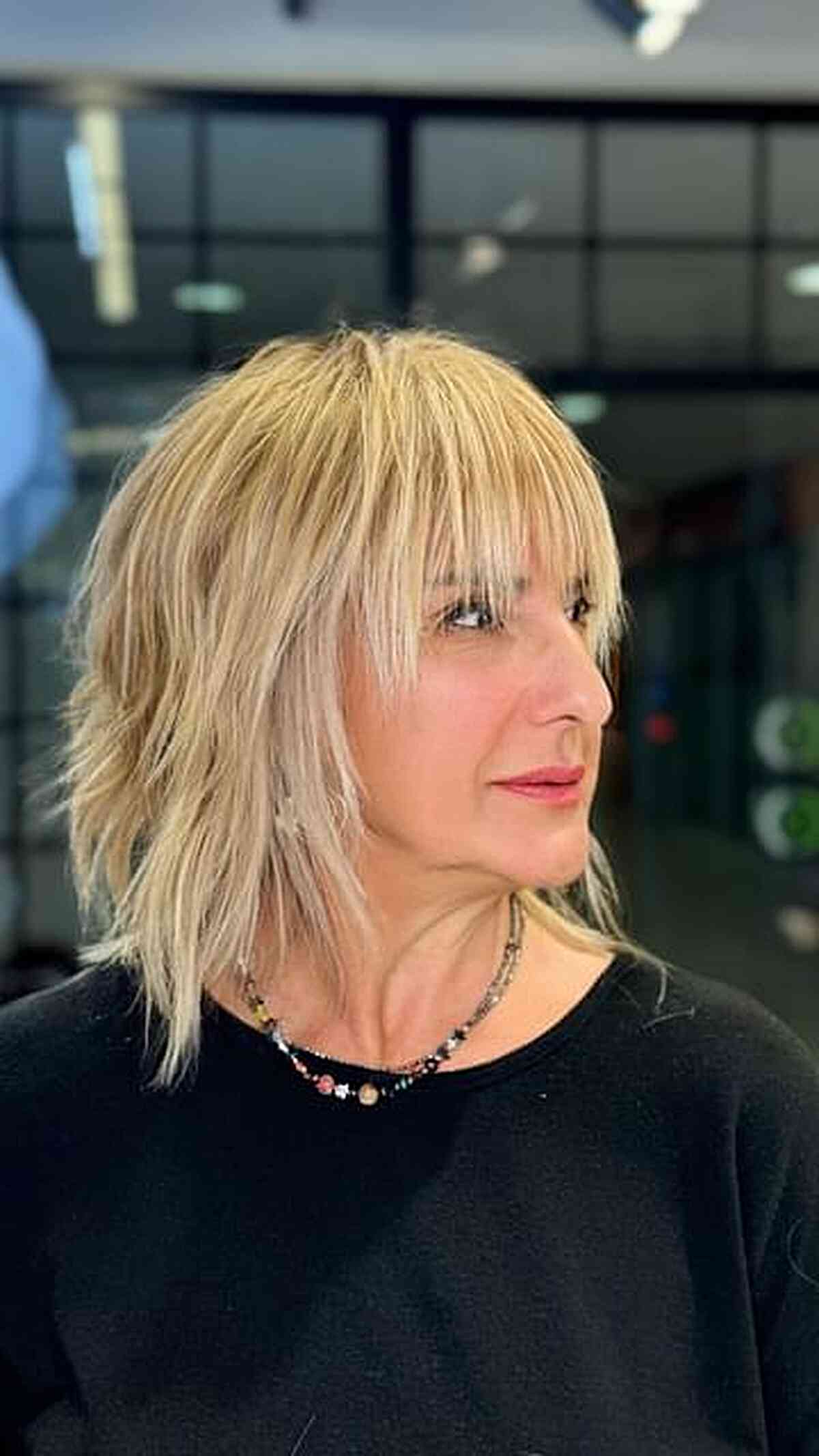 Chic Messy Lob with Fringe for 60-Year-Old Ladies