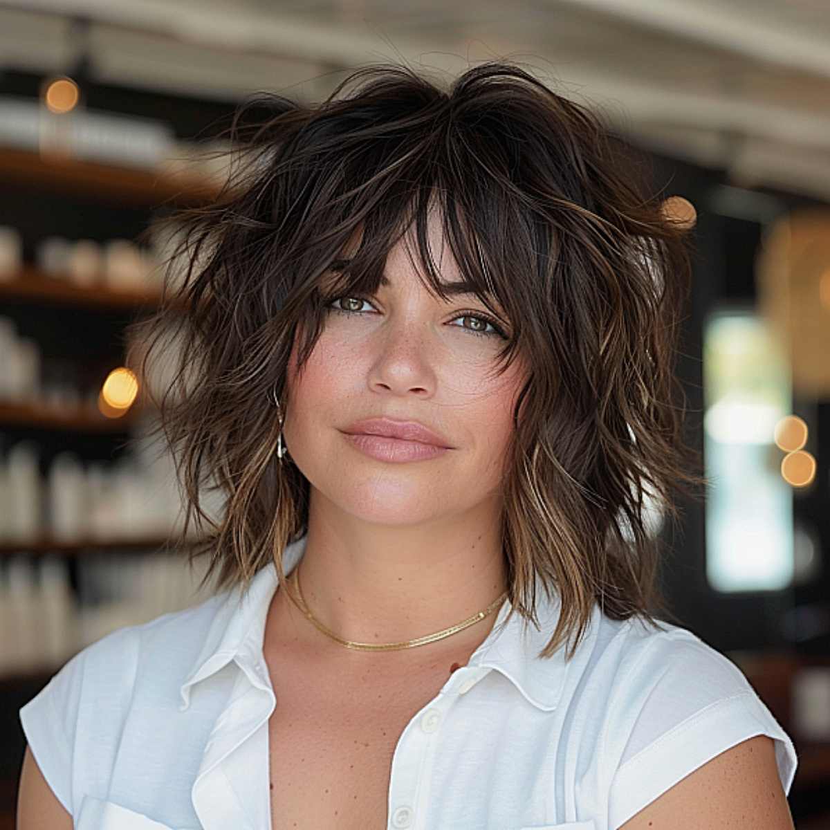 chic messy wavy layered bob hairstyle