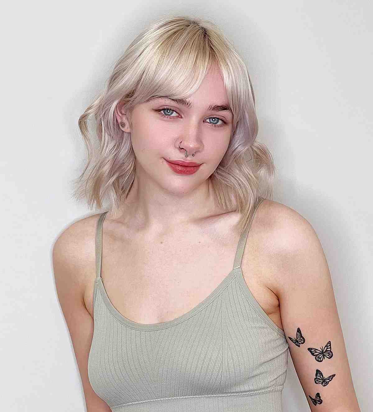 Chic Middle-Parted Bangs on Shoulder-Length Hair