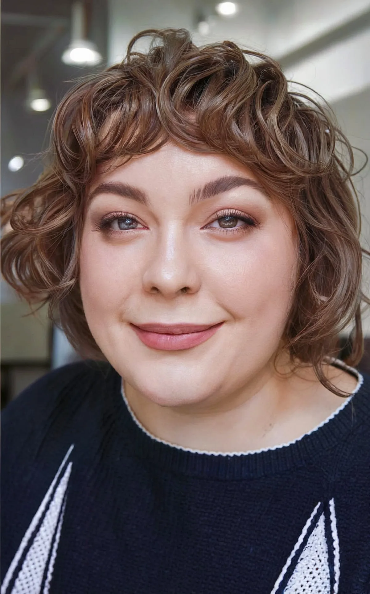 Stylish Mini Curly Bob and Bangs for fuller faces