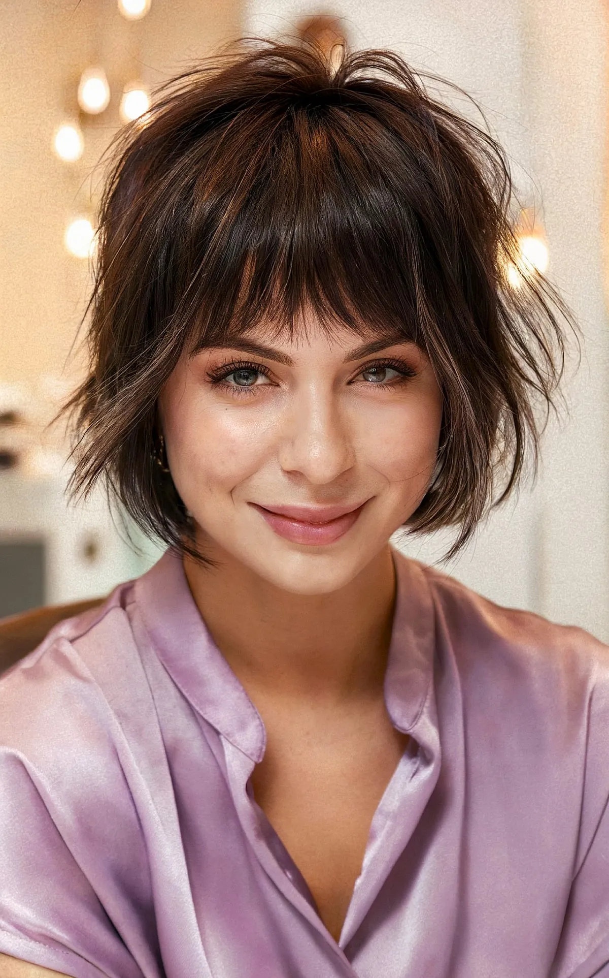 Chin-Length Mini Wolf Shag with Curved Bangs