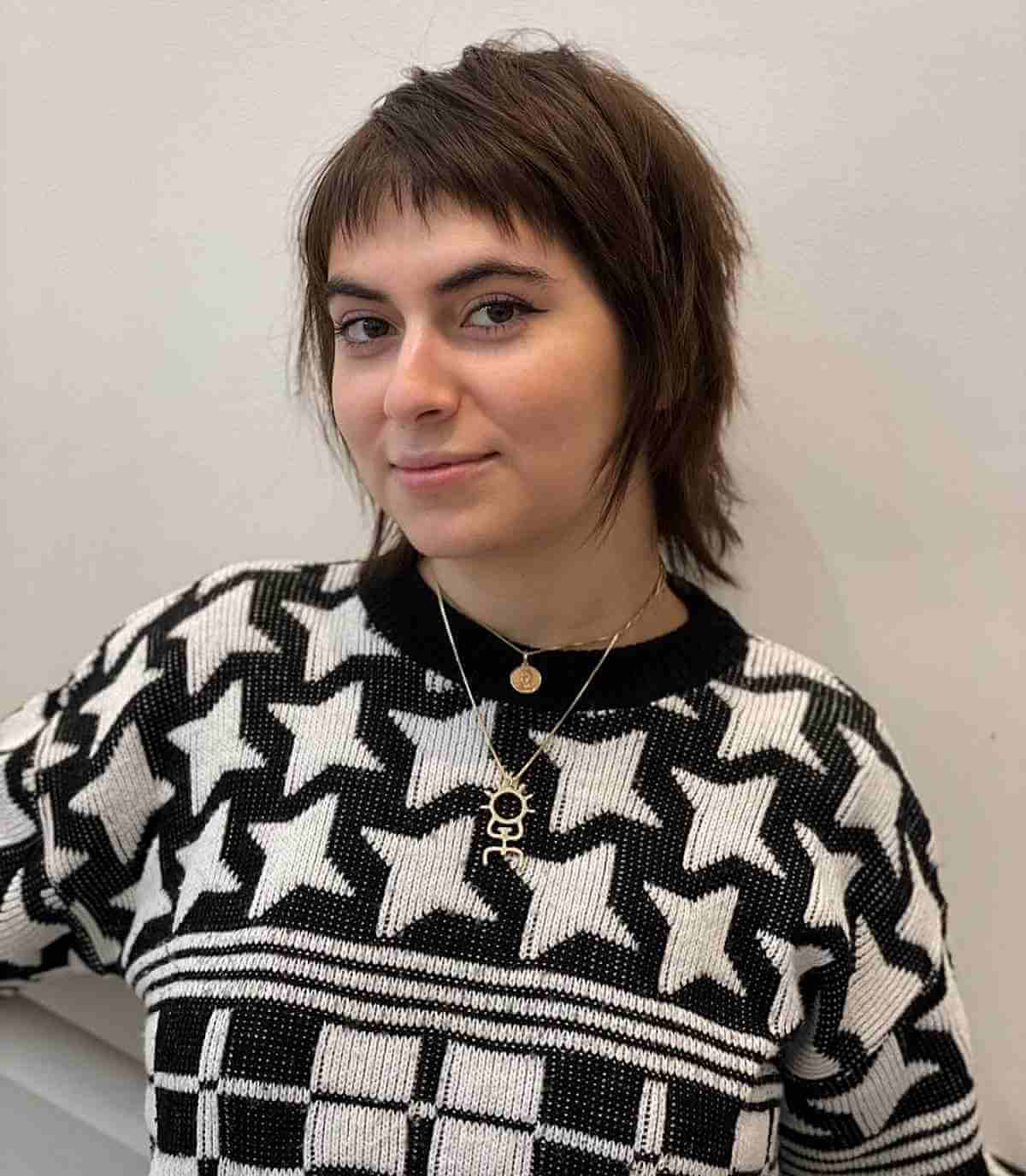 Chic Mullet Shag with Baby Bangs for Straight Hair