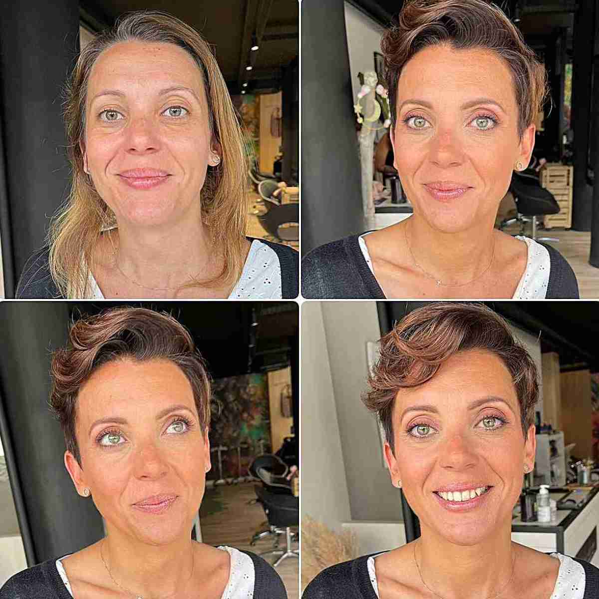 Chic Natural Brunette Pixie Cut for Women Aged 40