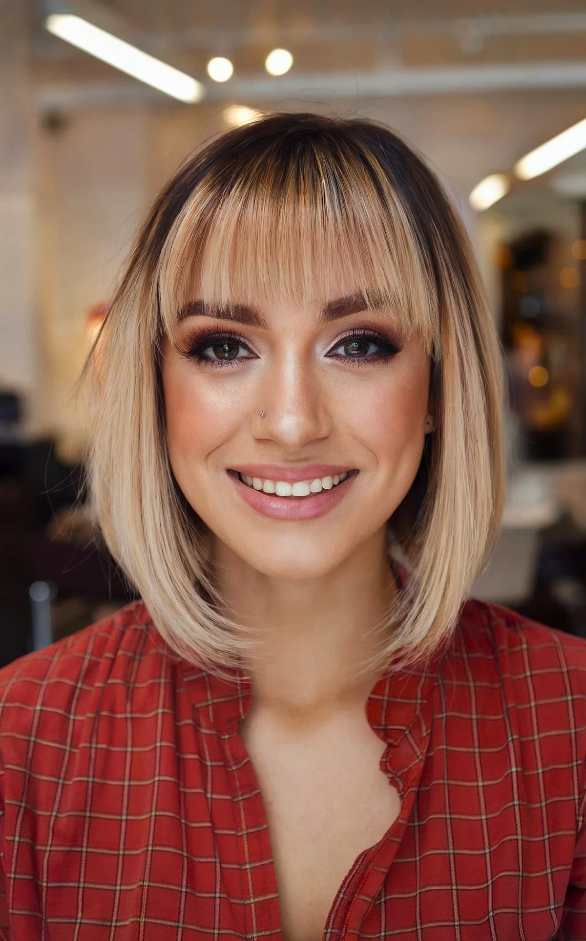 Chic Neck-Length Cut with Delicate Bangs for Thinner Hair