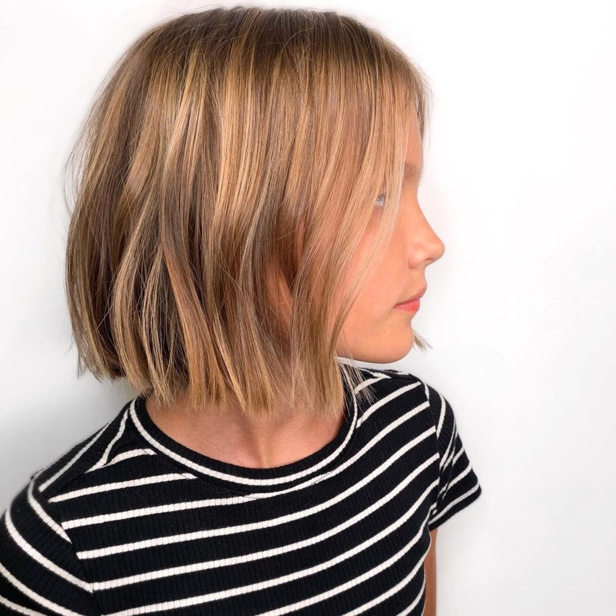 Chic neck-length short hairstyle for little girls with fine hair