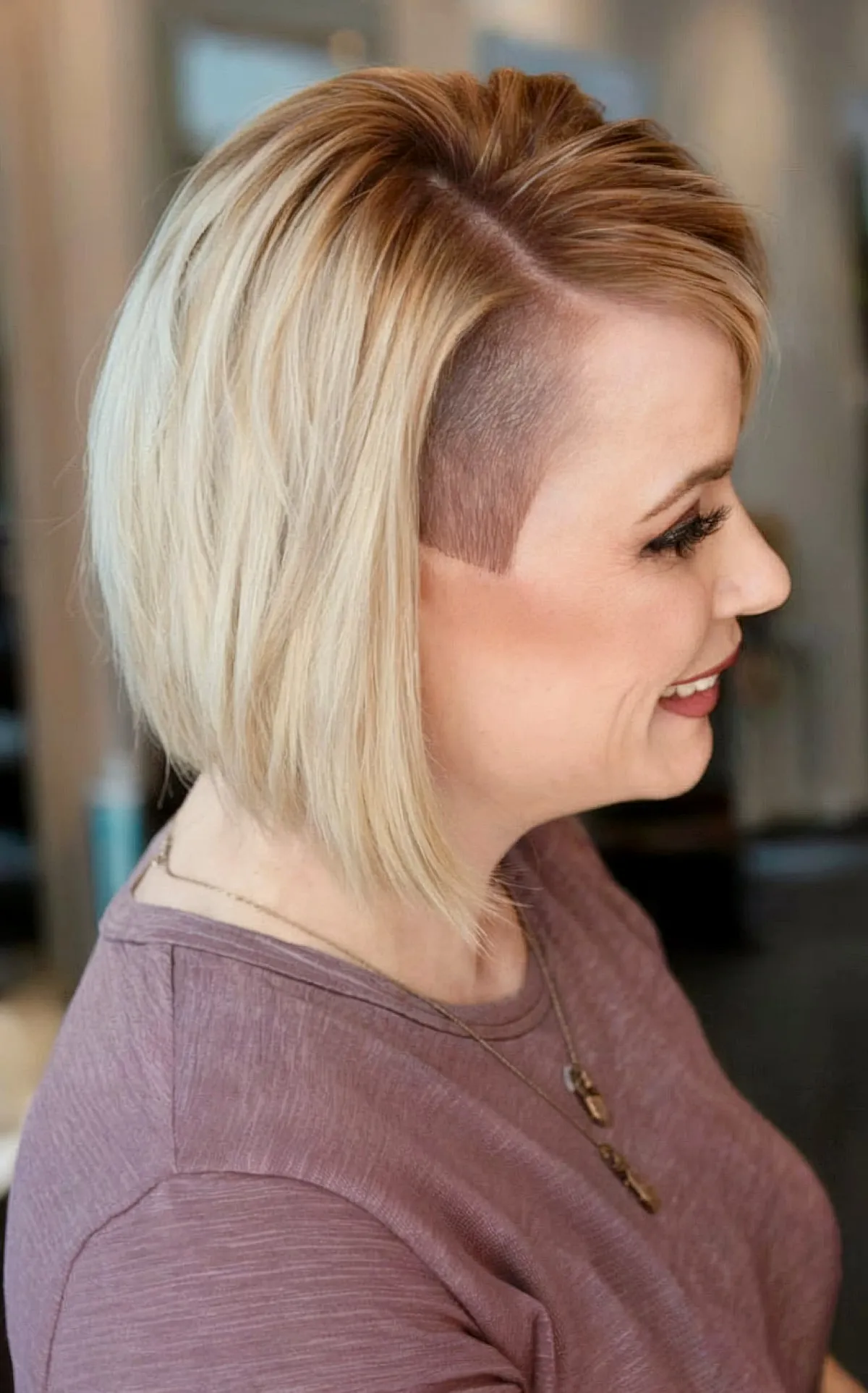 Stylish Neck-Length Undercut Bob for Women Over Forty