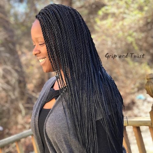 Chic petite black twist braids