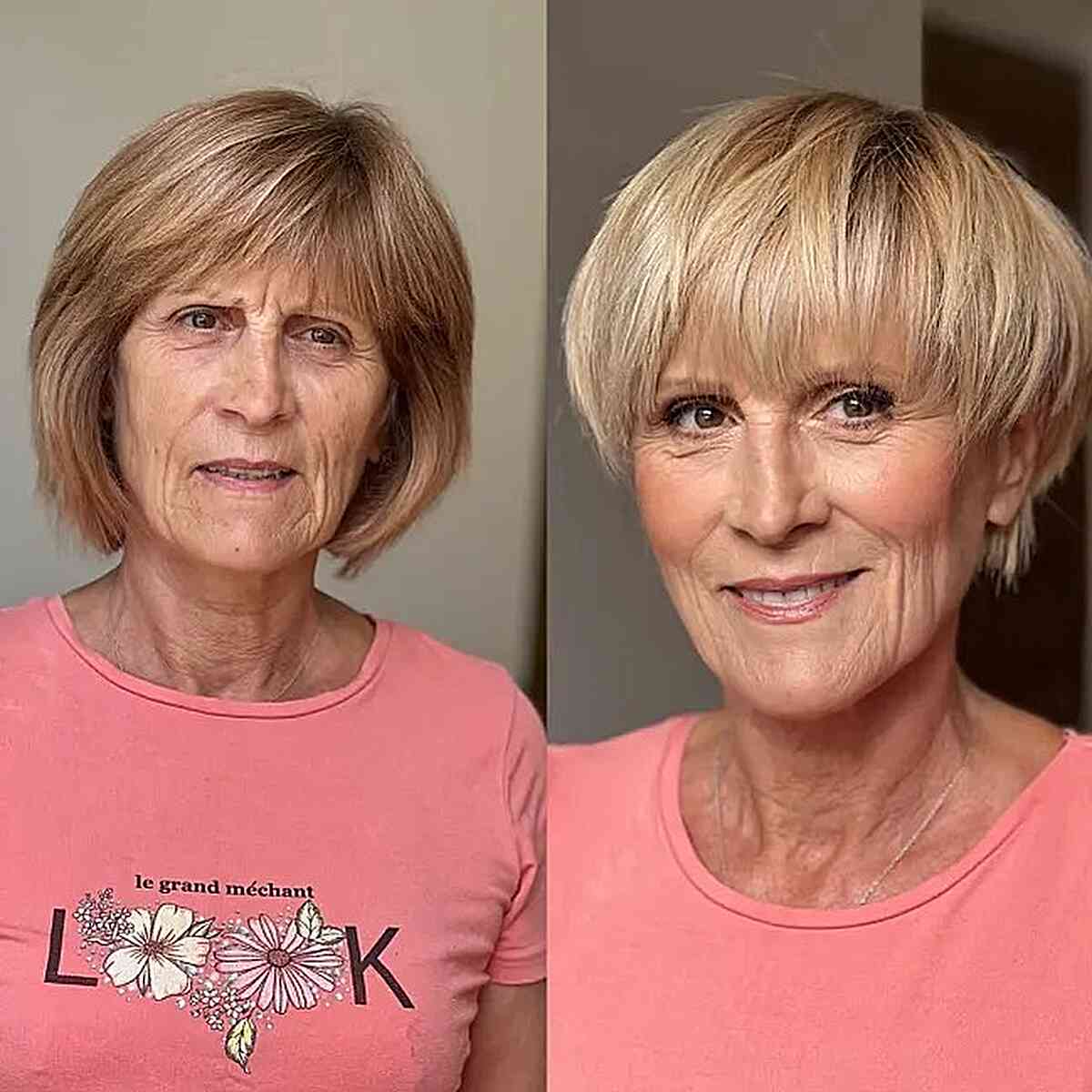 Ear-Length Pixie Bob Bowl Cut with Bangs for Fine-Haired Older Women
