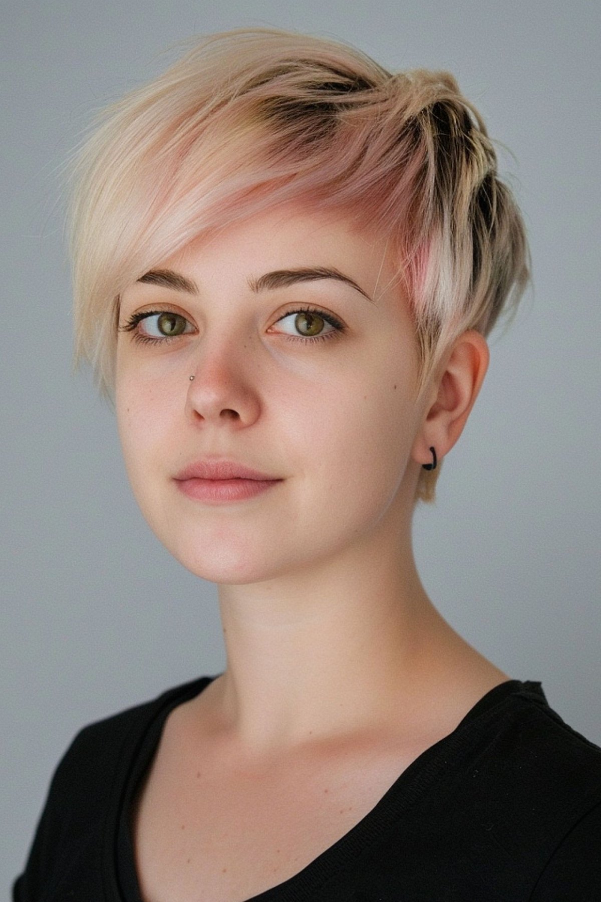 Stylish pixie cut with blush pink balayage for women