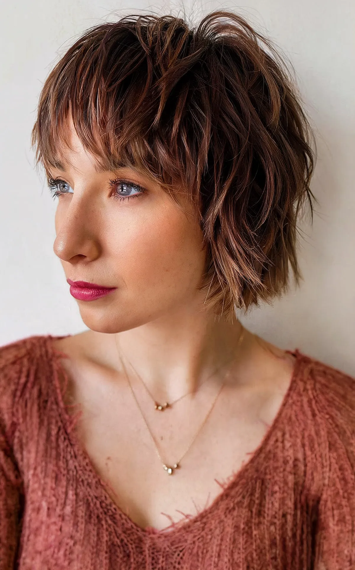 Chic Razor Cut Shaggy Bob with Curtain Bangs