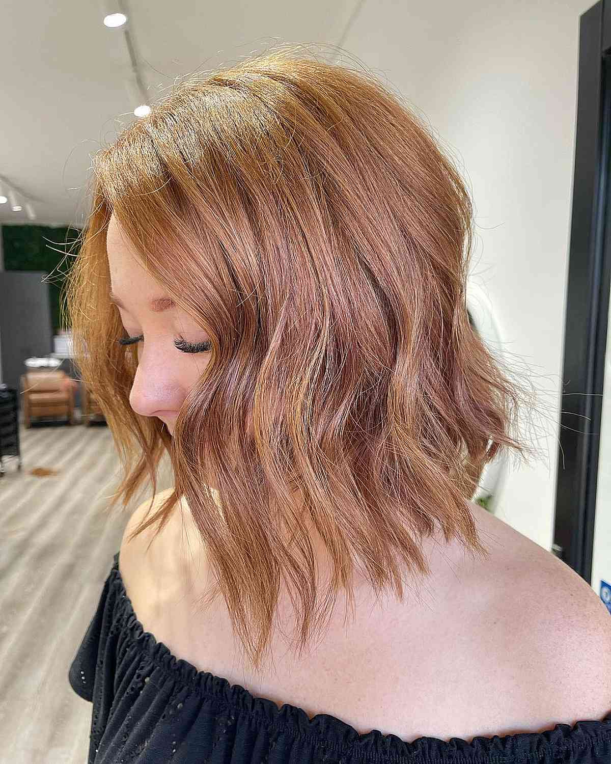 Chic rich angled shoulder-length lob