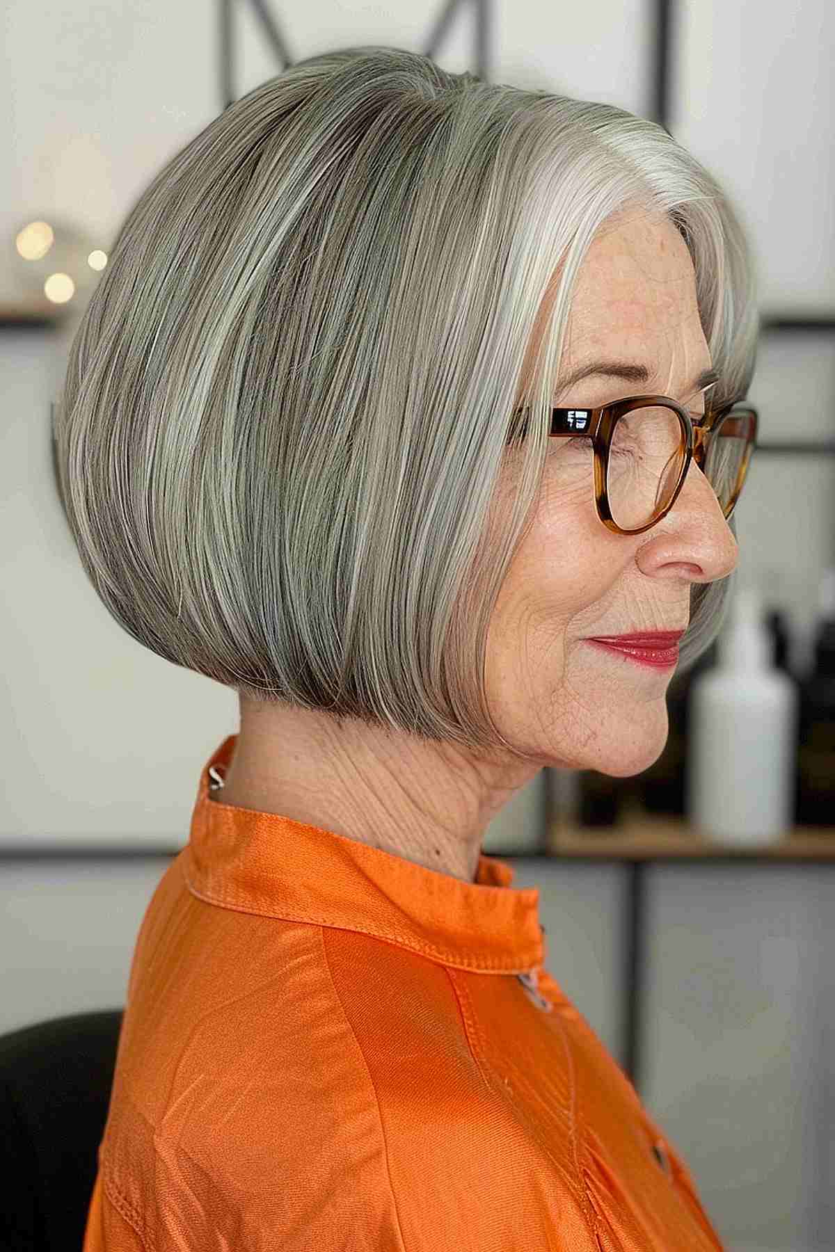 Chic Salt-and-Pepper Graduated Bob for ladies over 70