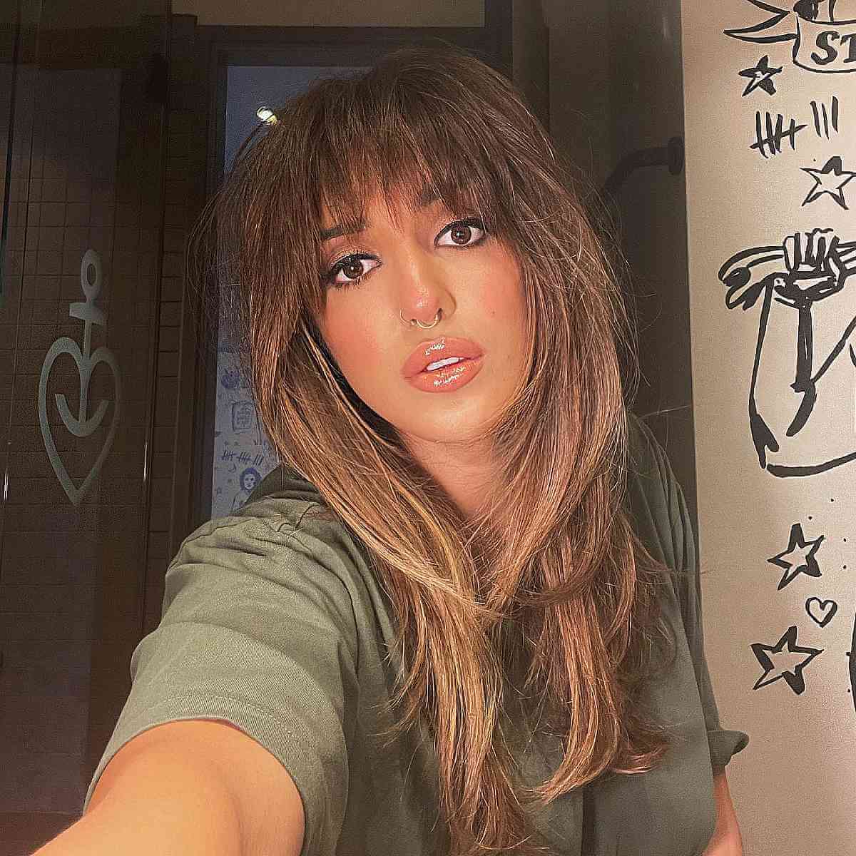 Chic Long Shag with Bangs for Straight Hair
