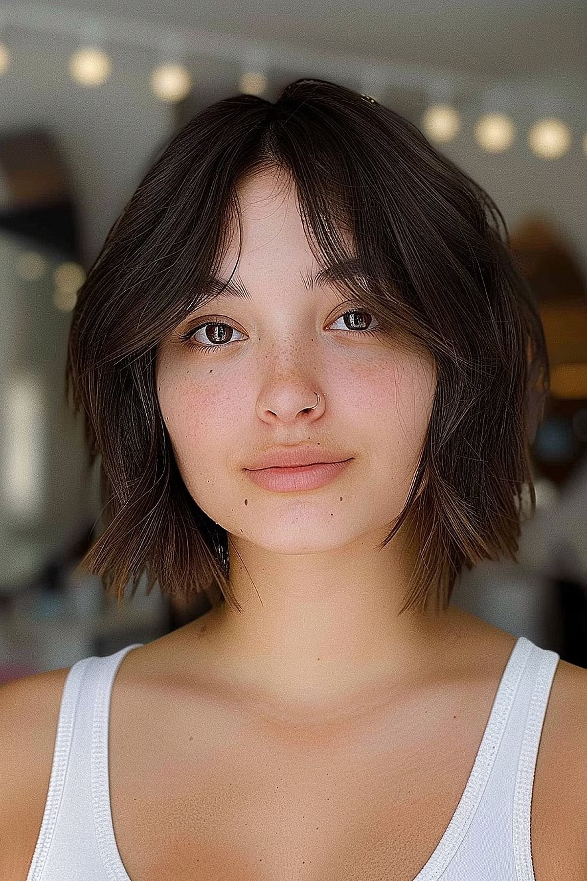 short shag with center part curtain bangs