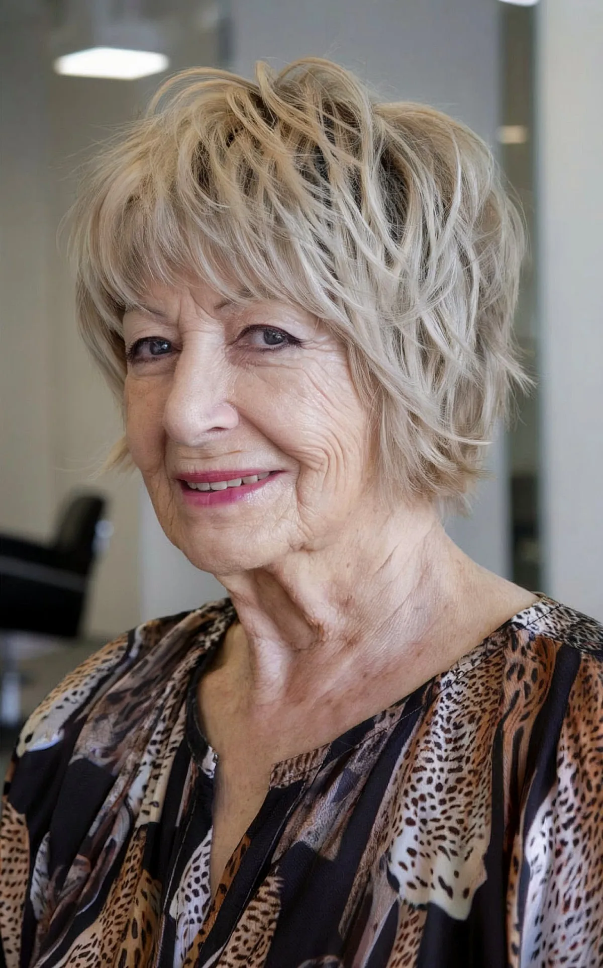Chic Shag with Layered Bangs for Ladies Past 70 with Fine Hair