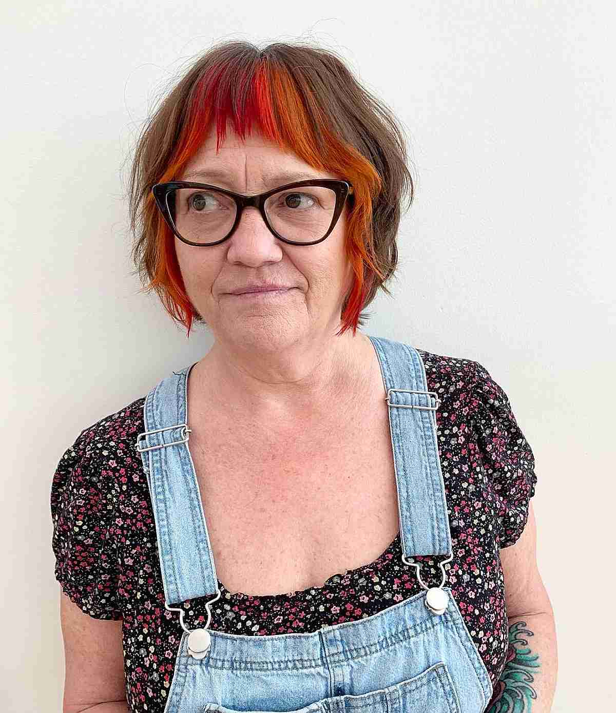 Chic Shaggy Bob with Fiery Red-Orange Money Piece for Women 50 and Over