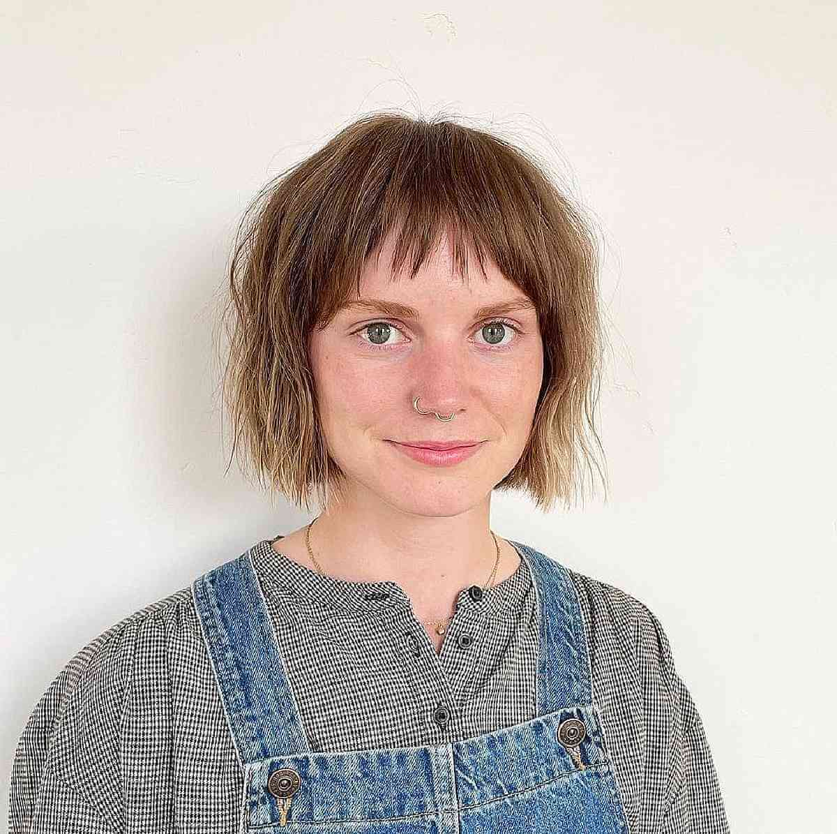 Chic Short Shaggy Bob with Wispy Bangs