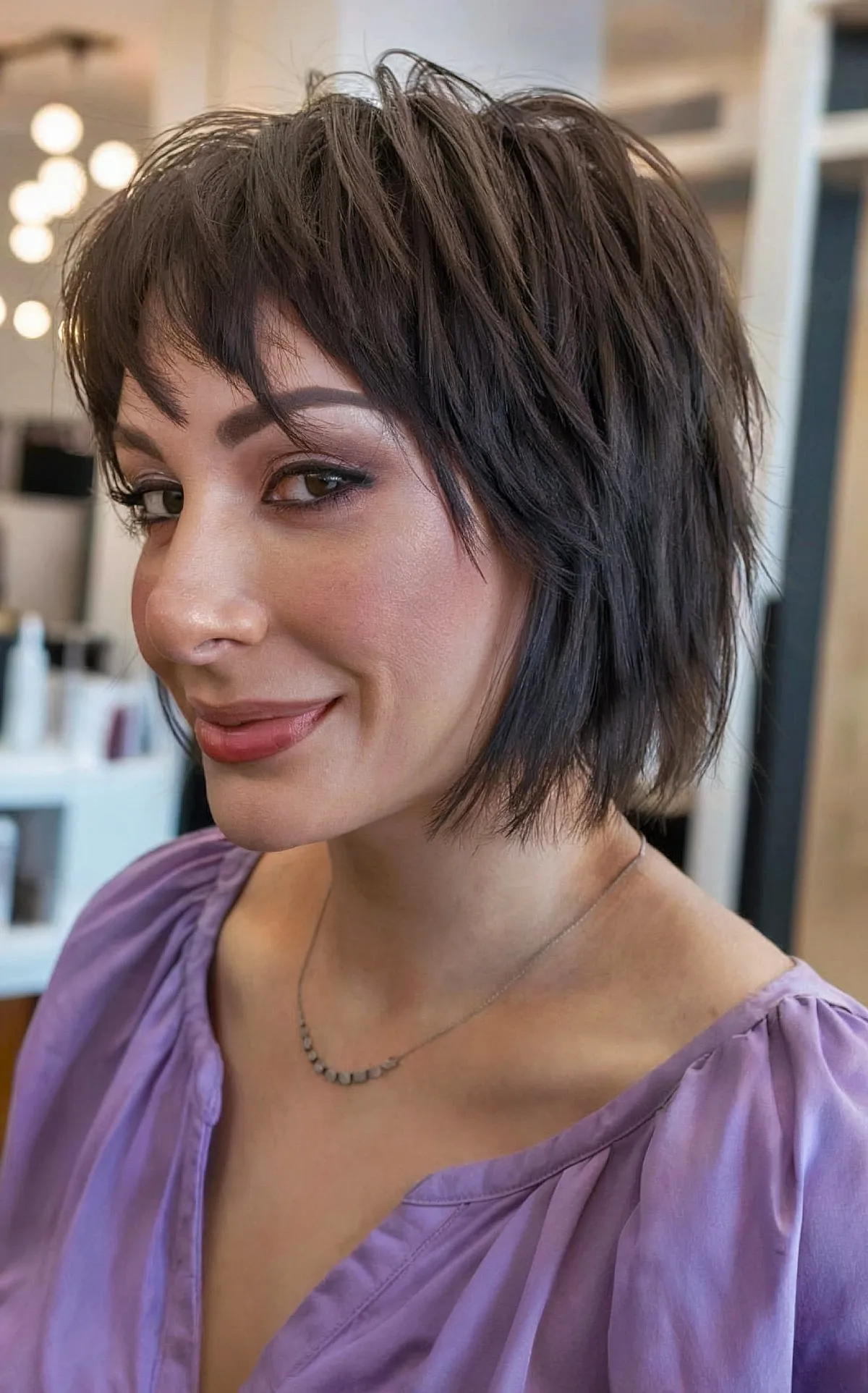 Chin-Length Short Shaggy Thick Hair with Micro Fringe