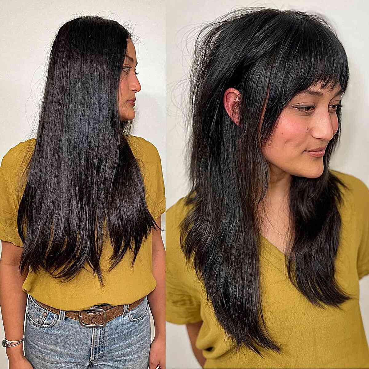Long Chic Shaggy Hairstyle with a Textured Fringe