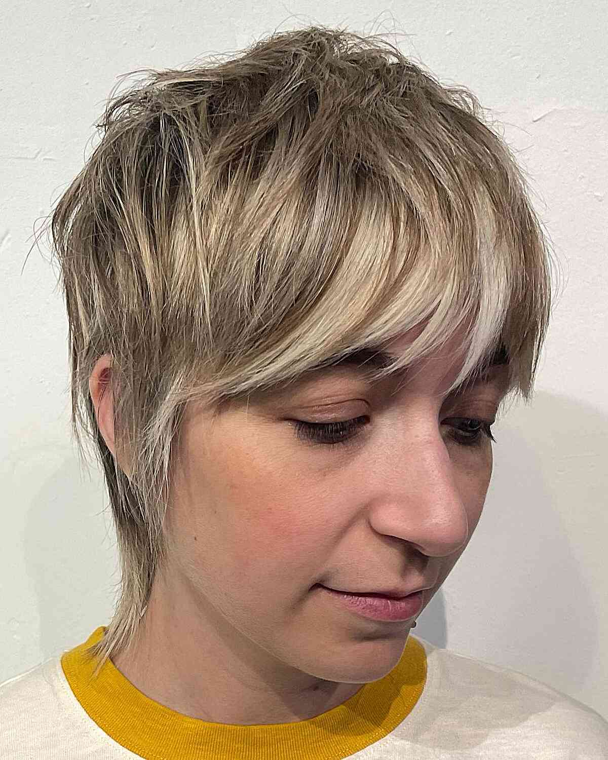 Extended Shaggy Pixie Cut with Long Bangs