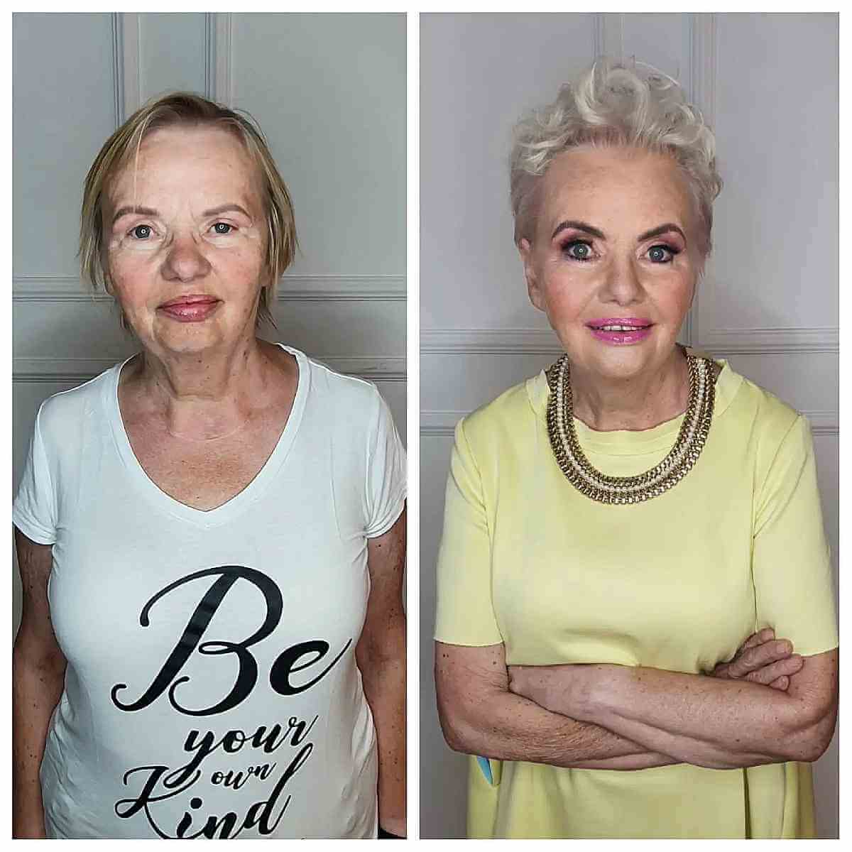 Chic Short Blonde Hairstyle for 70-Year-Old Women with Fine Hair