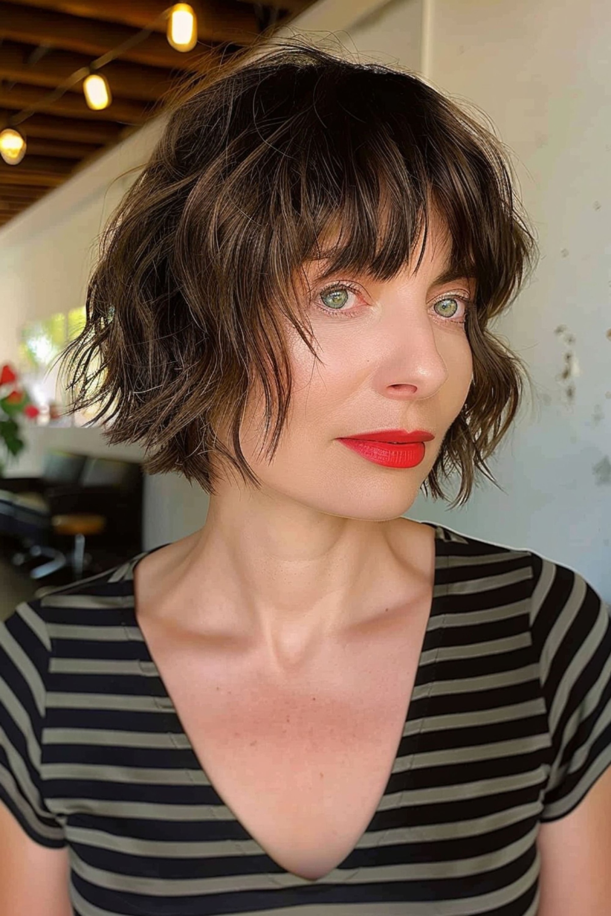 short micro bob with bangs for women over forty